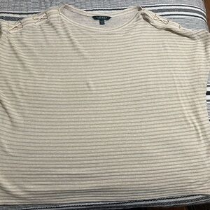 Like New -Lauren Cream & Gold Sparkle Stripe top